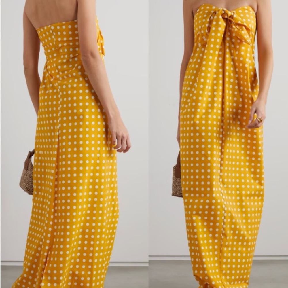 Caroline Constas Strapless Yellow Polka Dot Dress